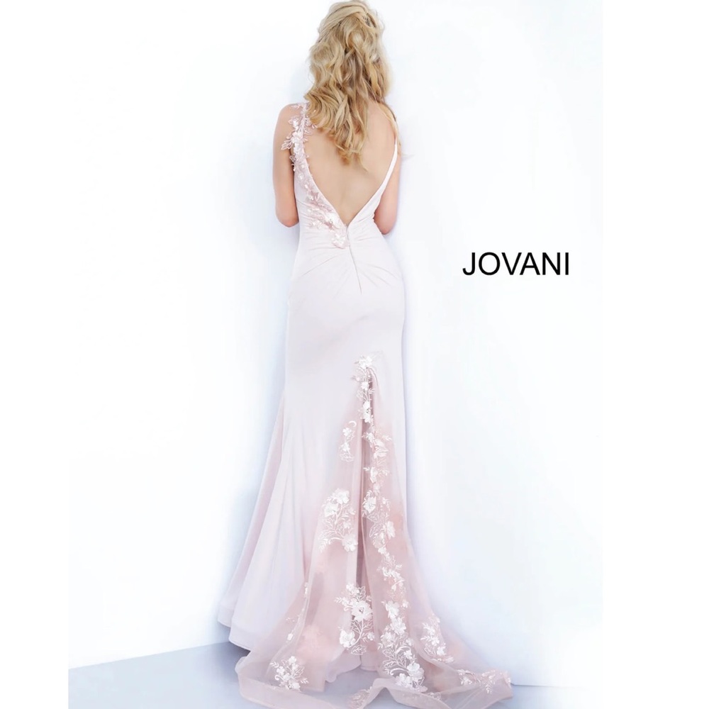 JOVANI 1074A BLUSH Plunge V-Neck Open Back Embellished Applique Dress Gown‎ 10 - Picture 4 of 16
